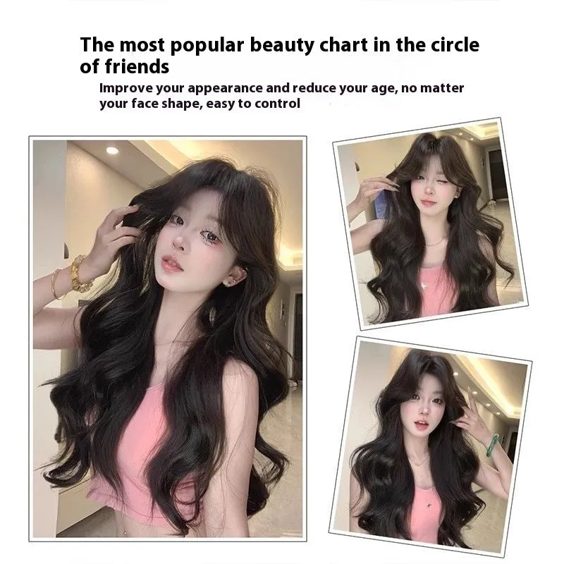 Natural black high temperature fiber wig with big wave style and breathable cap for ladies