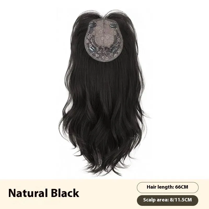 Natural black high temperature fiber wig with big wave style and breathable cap for ladies
