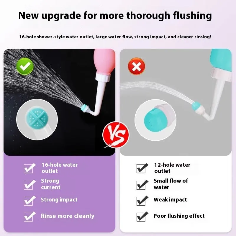 Female private parts cleaning device with dual nozzle and storage bag, pink 400ml