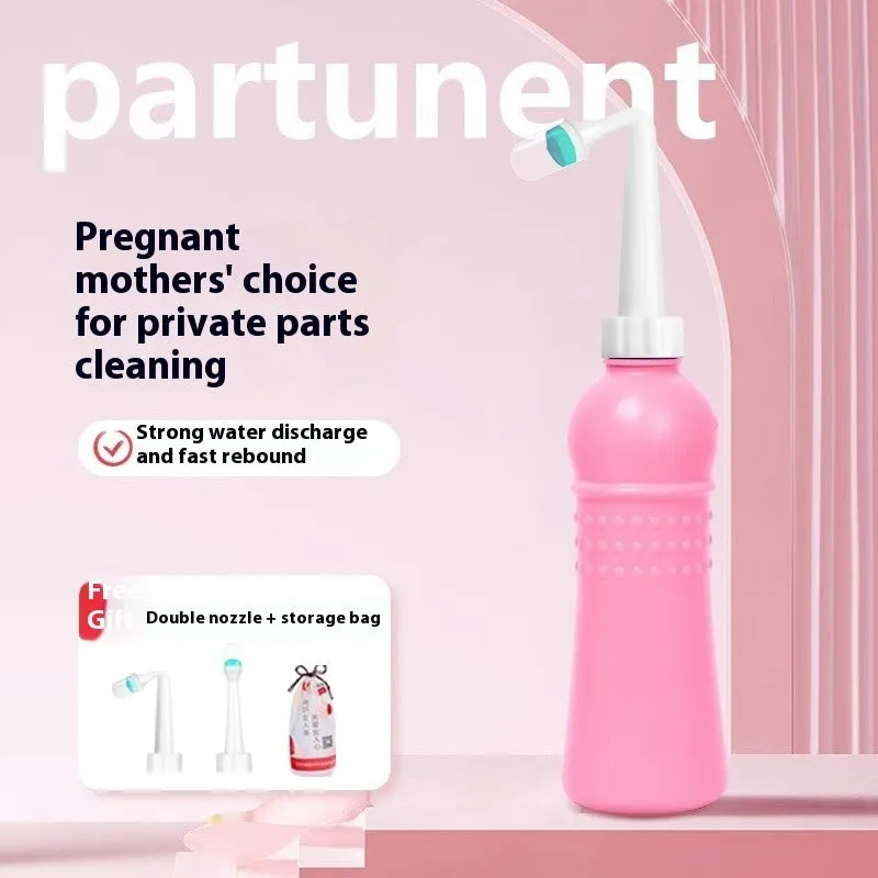 Female private parts cleaning device with dual nozzle and storage bag, pink 400ml