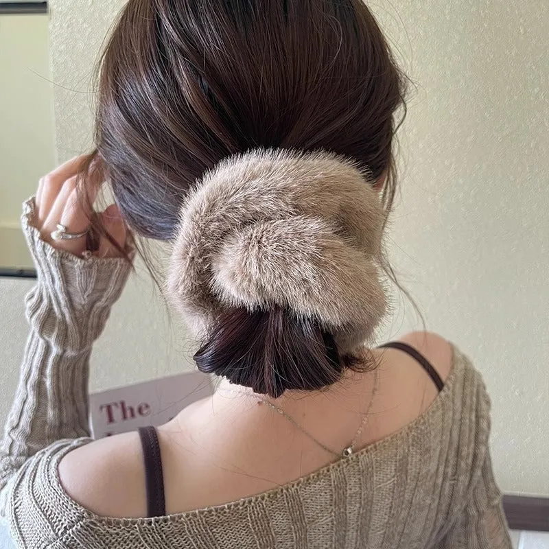 Large intestine hair band in anti-mink fabric, waterproof, available in five colours: black, beige, brown, khaki, gray