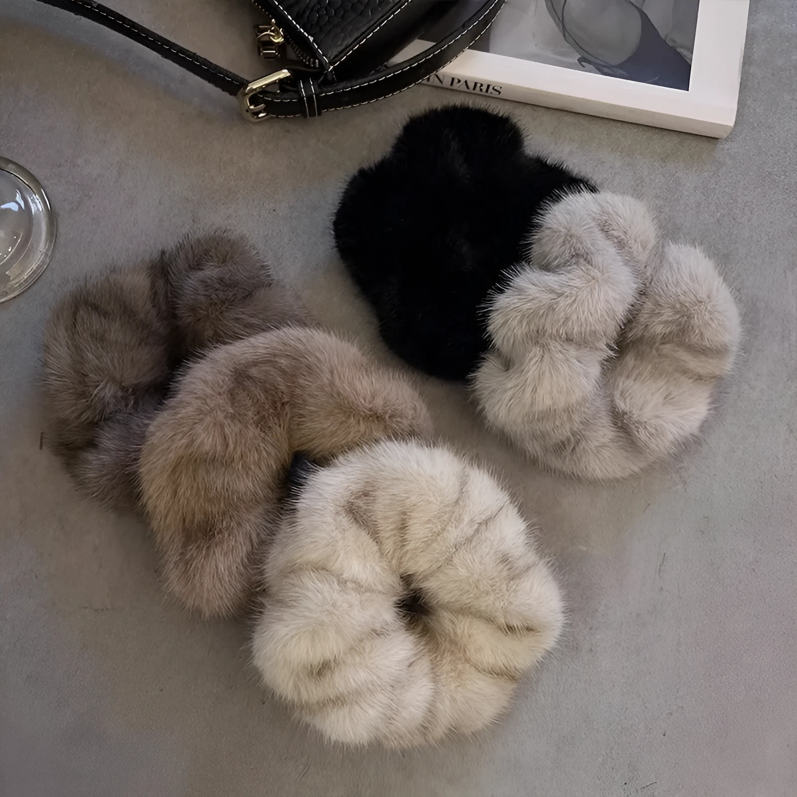 Large intestine hair band in anti-mink fabric, waterproof, available in five colours: black, beige, brown, khaki, gray