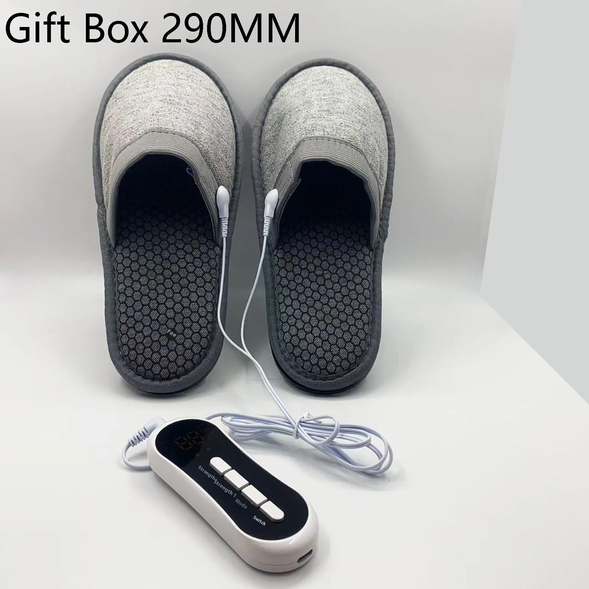 Gray massage slippers with pulse electrode micro current physiotherapy, non-slip sole, linen fabric upper, 260mm or 290mm