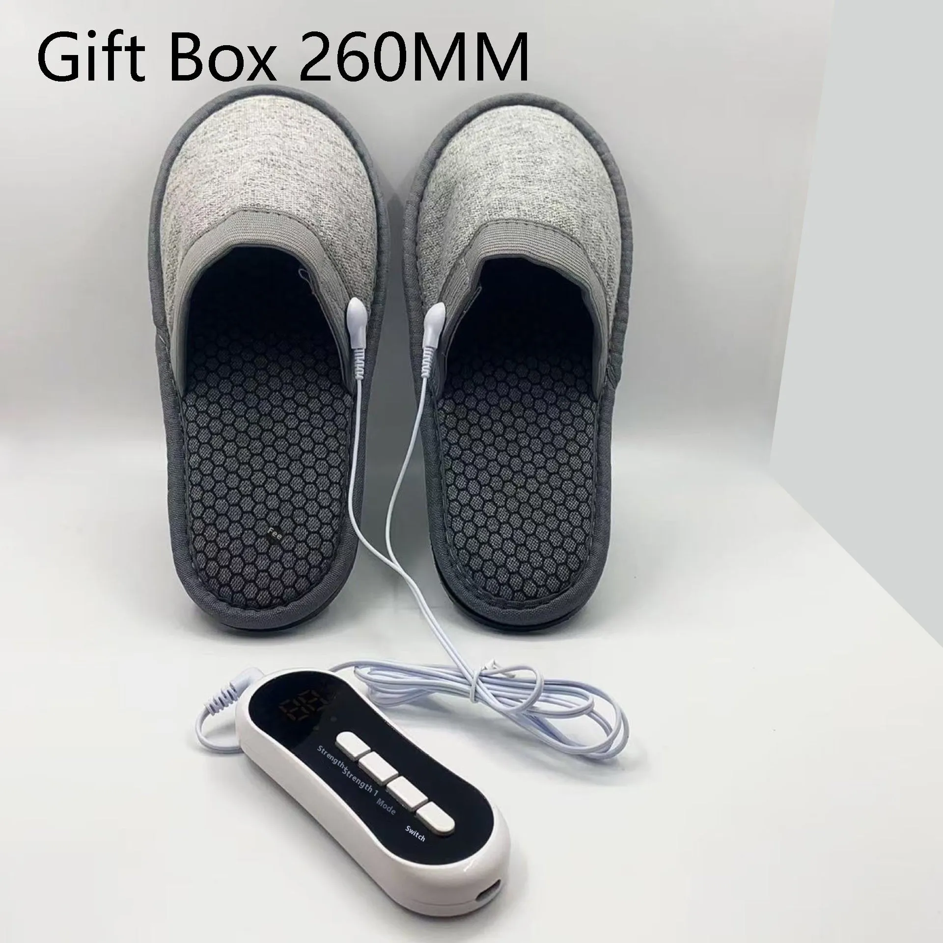 Gray massage slippers with pulse electrode micro current physiotherapy, non-slip sole, linen fabric upper, 260mm or 290mm