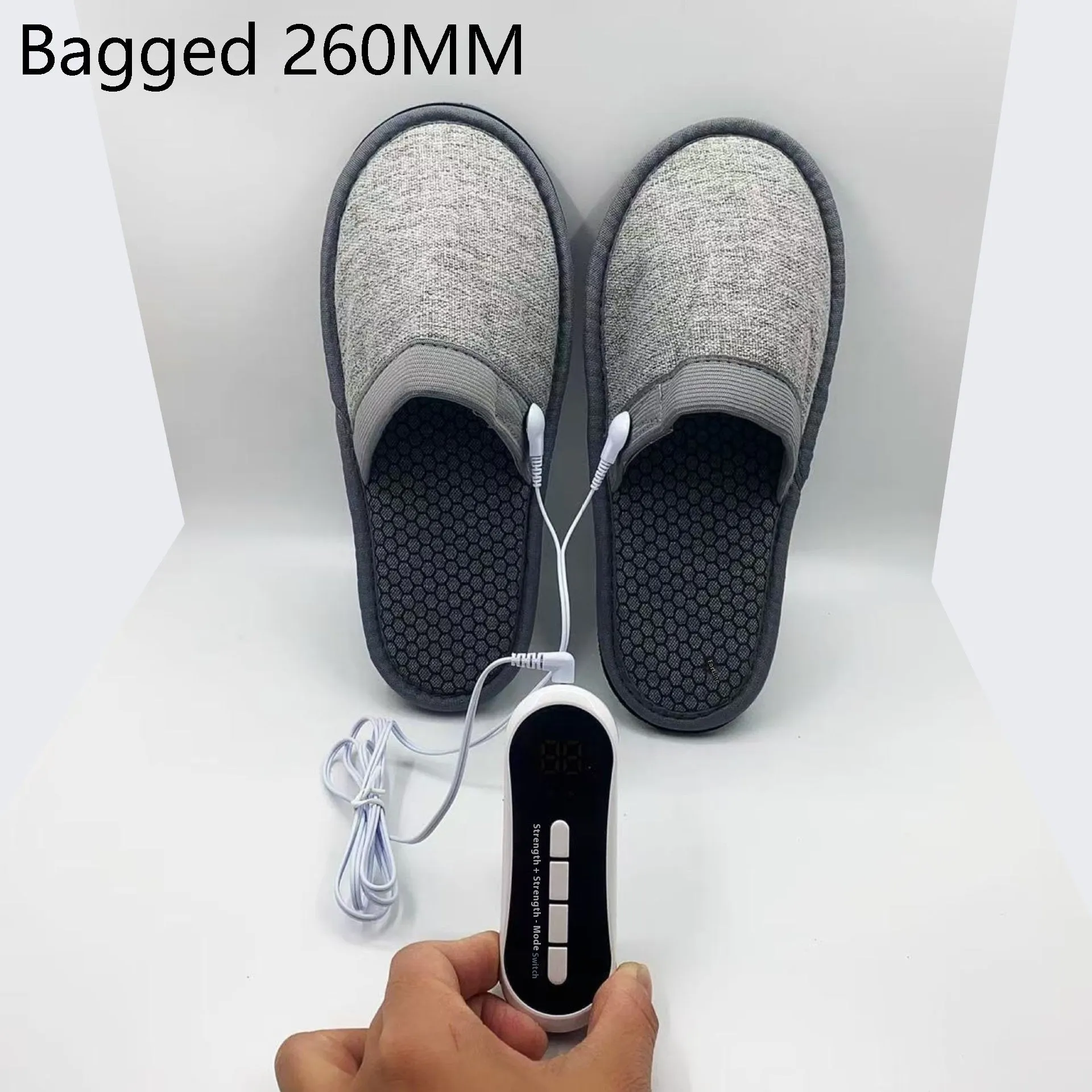Gray massage slippers with pulse electrode micro current physiotherapy, non-slip sole, linen fabric upper, 260mm or 290mm
