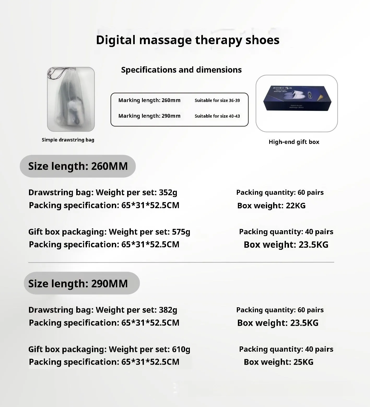 Gray massage slippers with pulse electrode micro current physiotherapy, non-slip sole, linen fabric upper, 260mm or 290mm