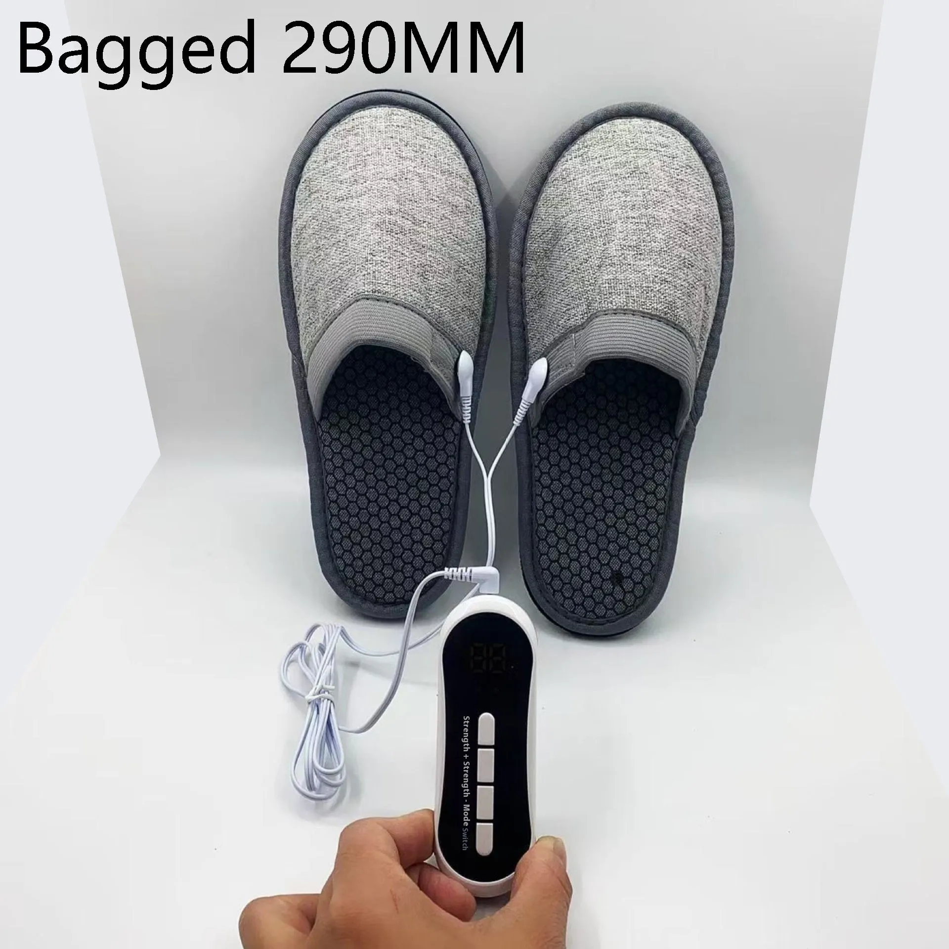 Gray massage slippers with pulse electrode micro current physiotherapy, non-slip sole, linen fabric upper, 260mm or 290mm