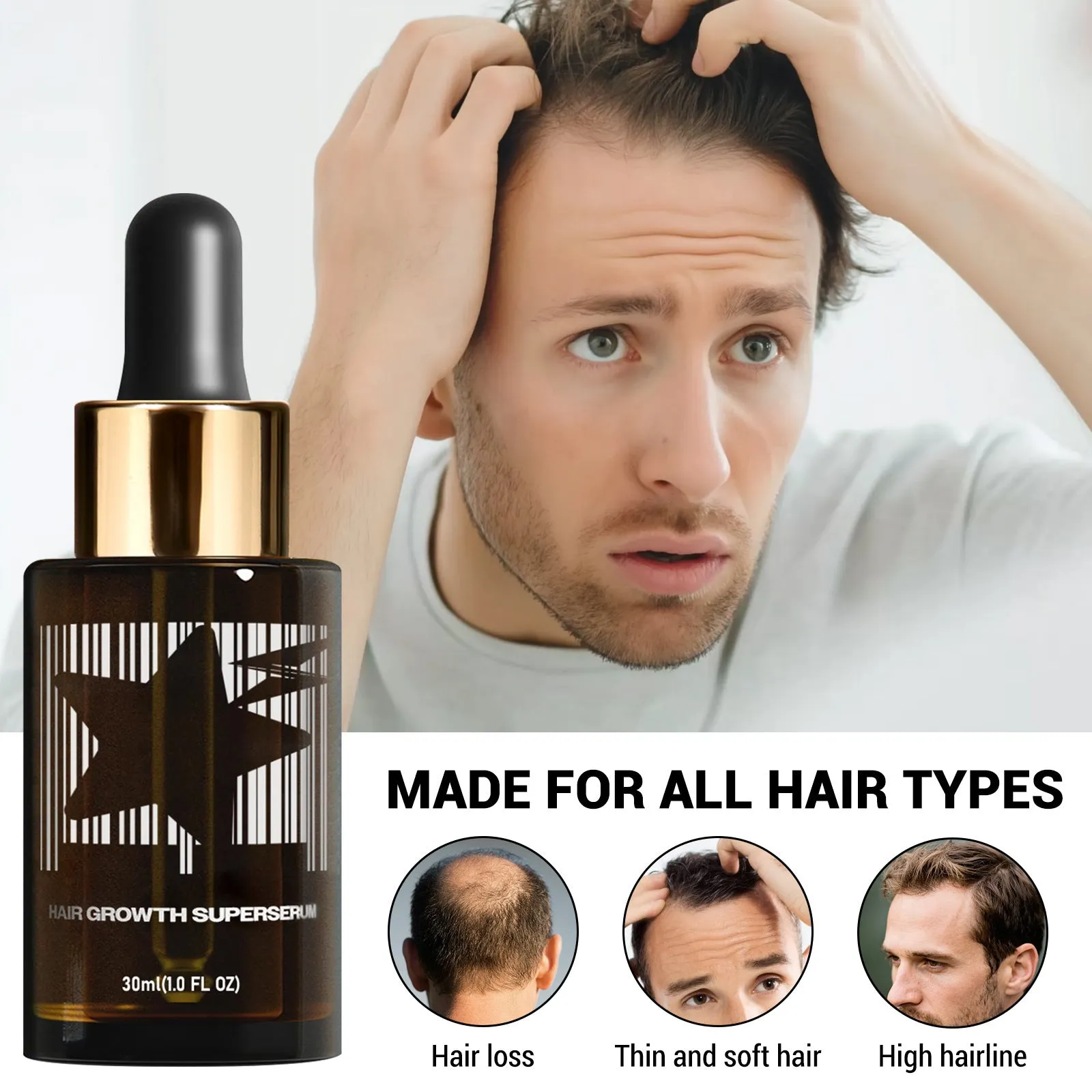 Lightning Star Men's Dense Hair Treatment Oil 30ml white bottle on a plain background