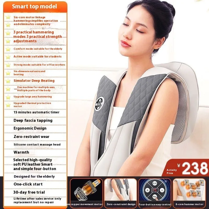Beige multifunctional massage shawl neck massager with tapping technology for shoulder and back relief, UK plug