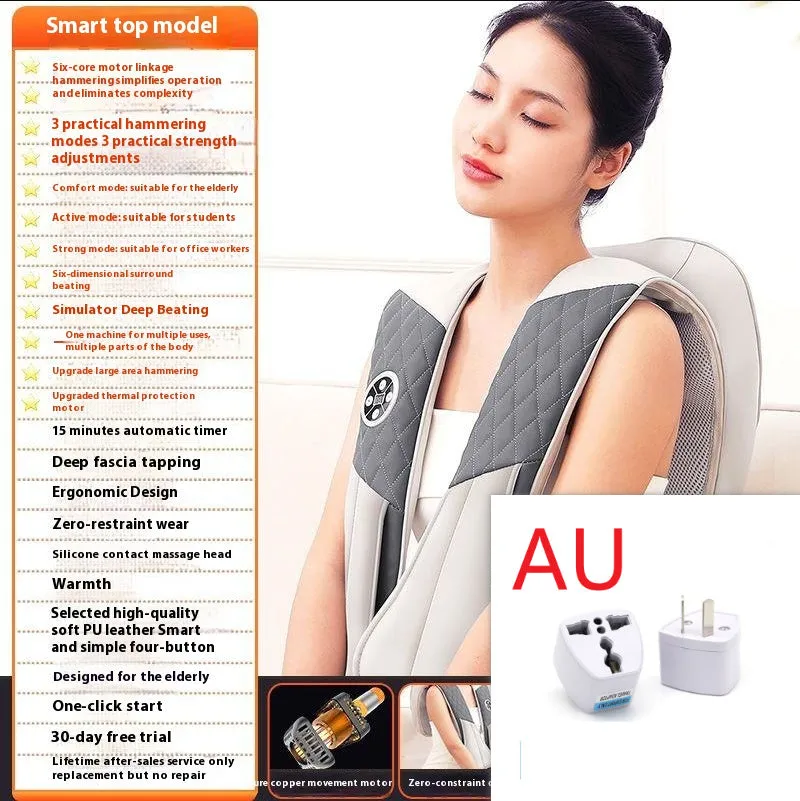 Beige multifunctional massage shawl neck massager with tapping technology for shoulder and back relief, UK plug