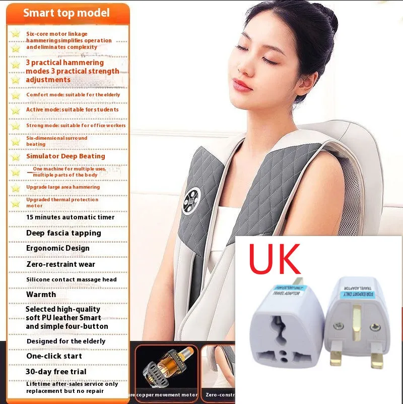 Beige multifunctional massage shawl neck massager with tapping technology for shoulder and back relief, UK plug