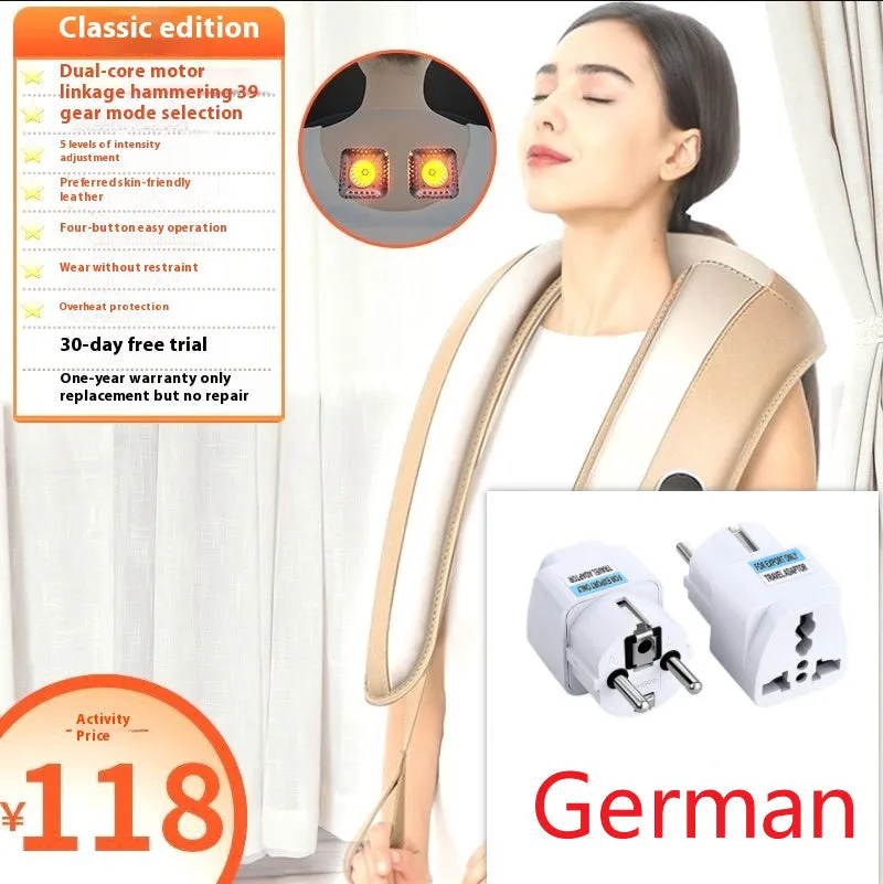 Beige multifunctional massage shawl neck massager with tapping technology for shoulder and back relief, UK plug