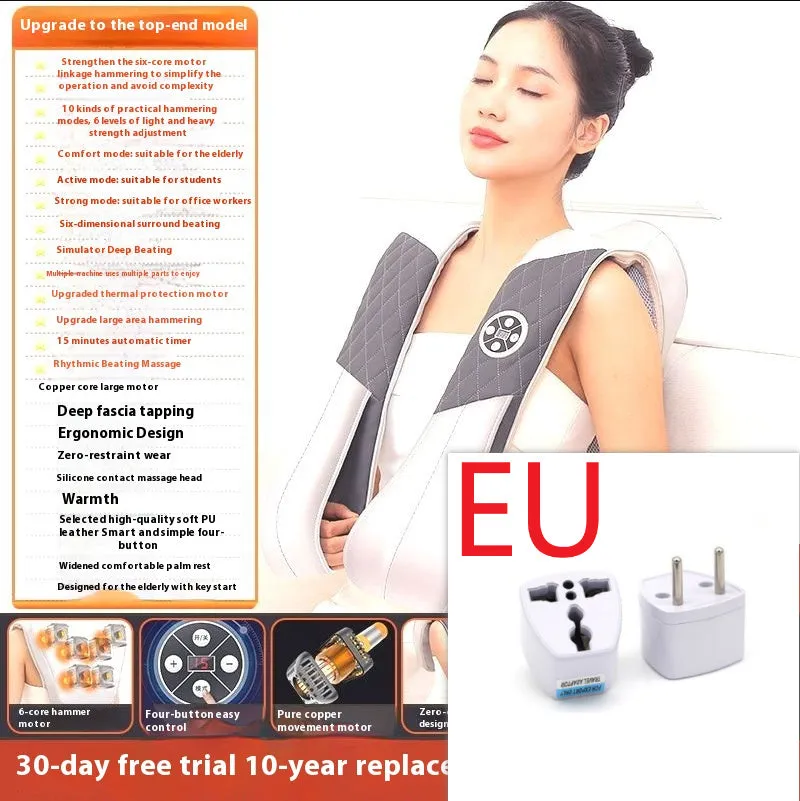 Beige multifunctional massage shawl neck massager with tapping technology for shoulder and back relief, UK plug