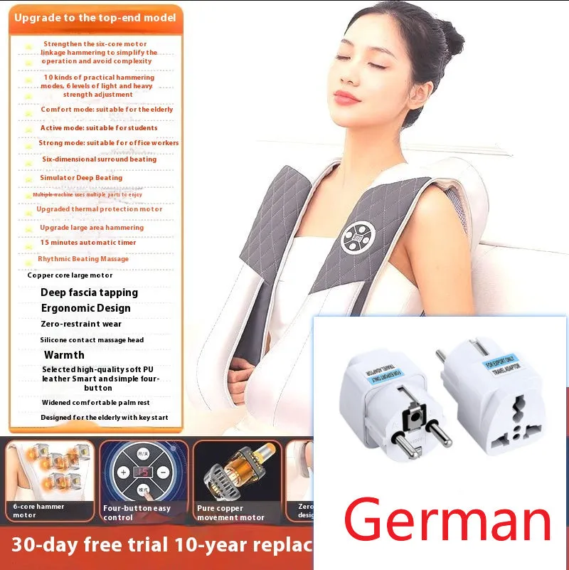 Beige multifunctional massage shawl neck massager with tapping technology for shoulder and back relief, UK plug