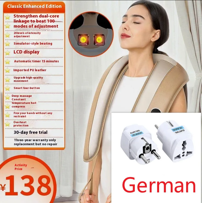 Beige multifunctional massage shawl neck massager with tapping technology for shoulder and back relief, UK plug
