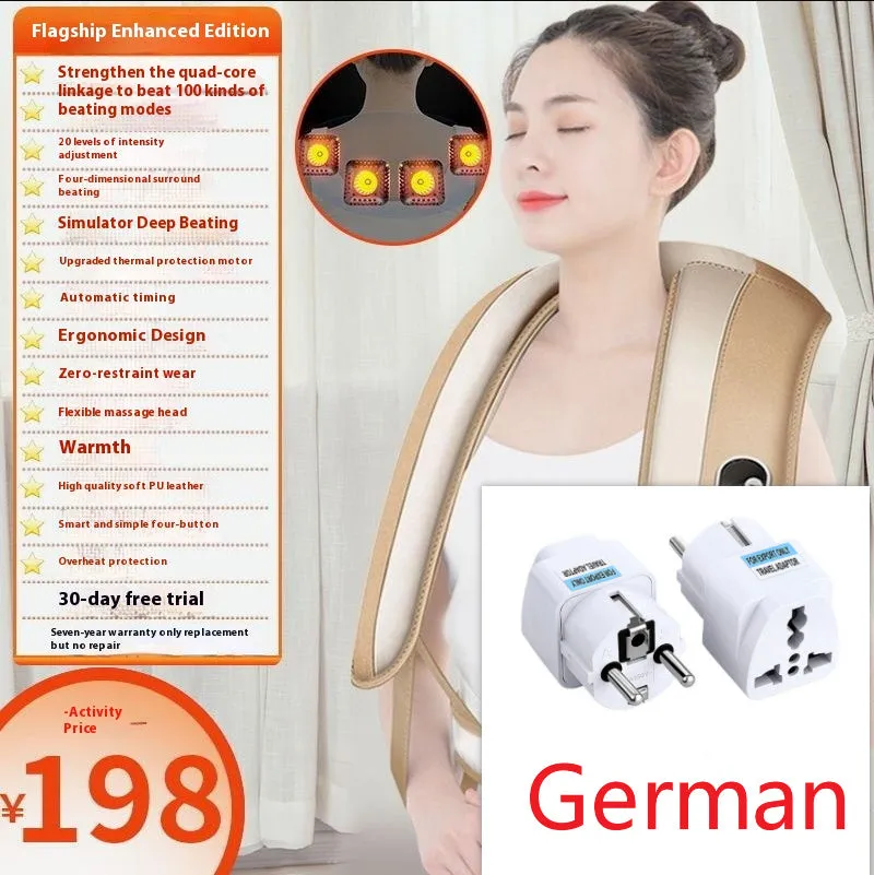 Beige multifunctional massage shawl neck massager with tapping technology for shoulder and back relief, UK plug