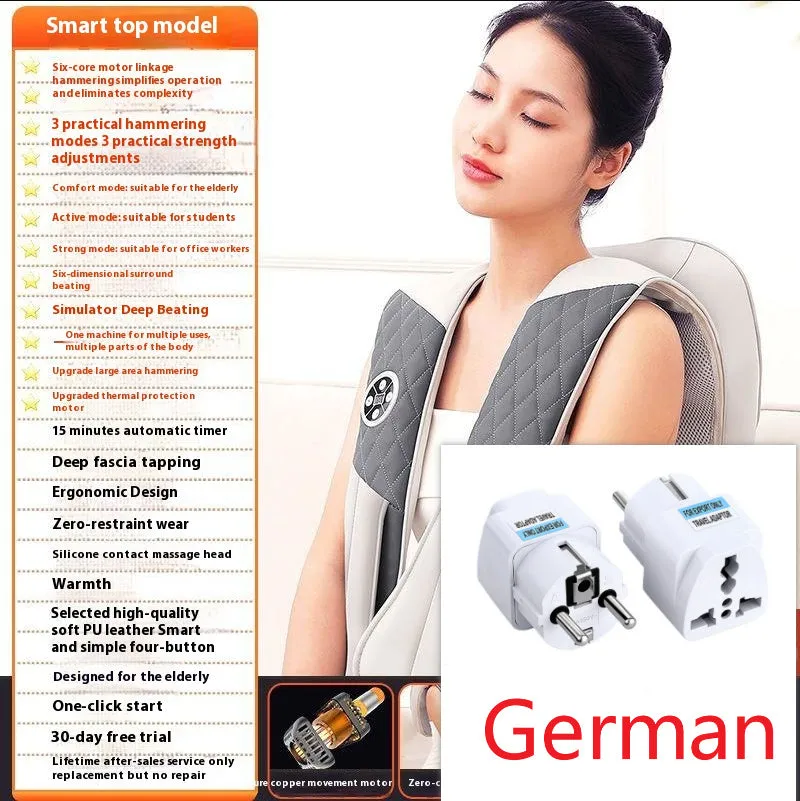 Beige multifunctional massage shawl neck massager with tapping technology for shoulder and back relief, UK plug
