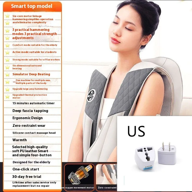 Beige multifunctional massage shawl neck massager with tapping technology for shoulder and back relief, UK plug
