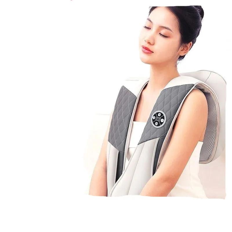 Beige multifunctional massage shawl neck massager with tapping technology for shoulder and back relief, UK plug