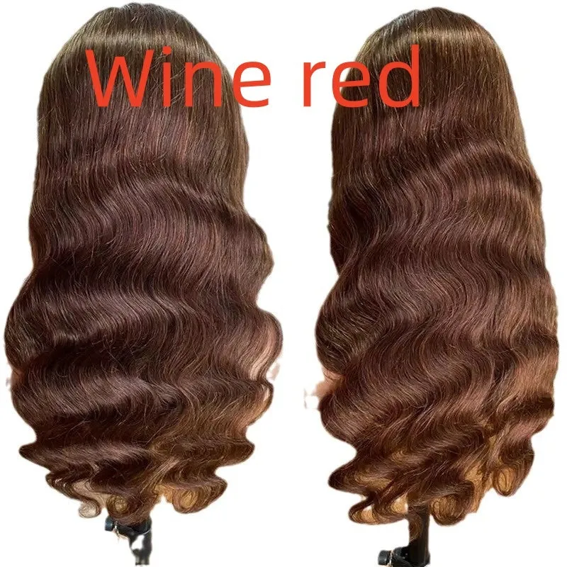 Brown big wave fake long curly wig head cover with side bangs on mannequin