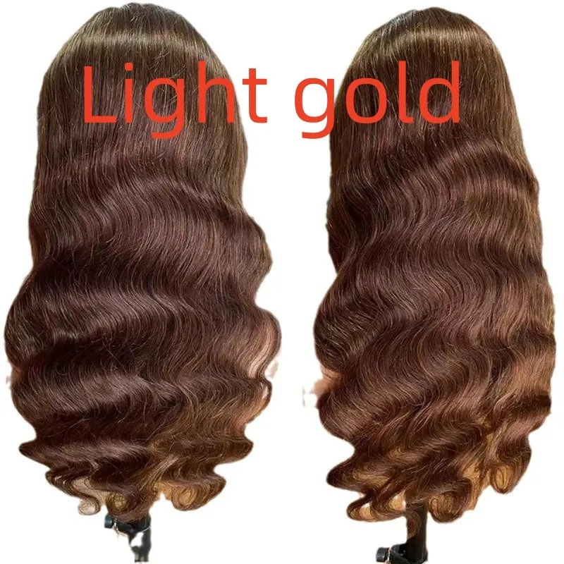 Brown big wave fake long curly wig head cover with side bangs on mannequin