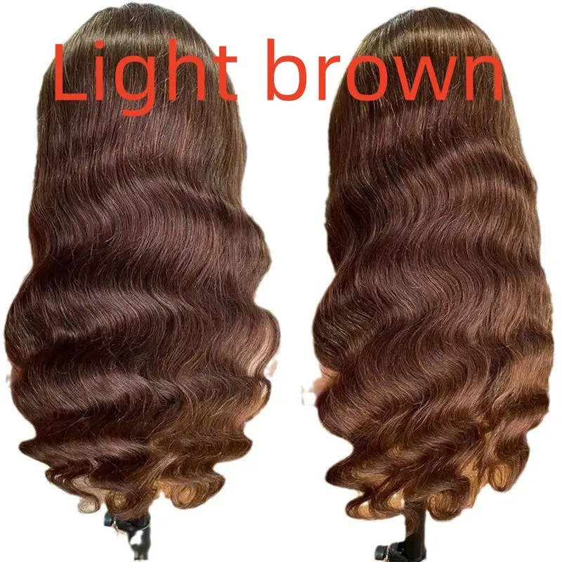 Brown big wave fake long curly wig head cover with side bangs on mannequin