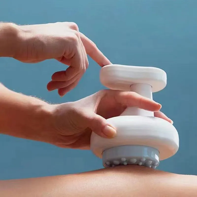 White automatic electric cupping scraper device with rechargeable battery and variable speed control, ABS body, English version