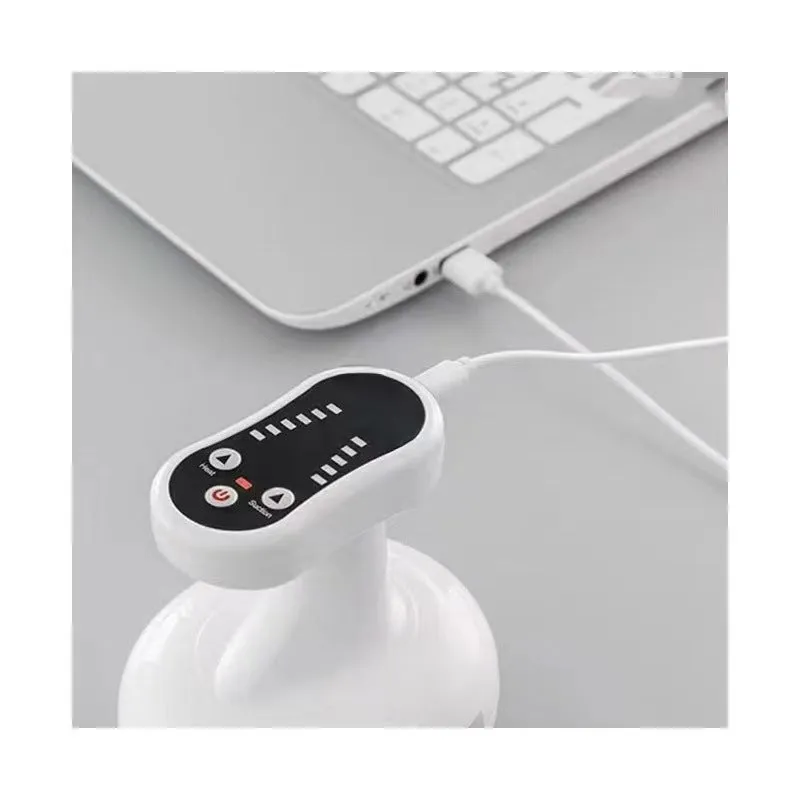 White automatic electric cupping scraper device with rechargeable battery and variable speed control, ABS body, English version