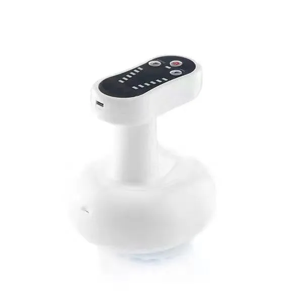 White automatic electric cupping scraper device with rechargeable battery and variable speed control, ABS body, English version