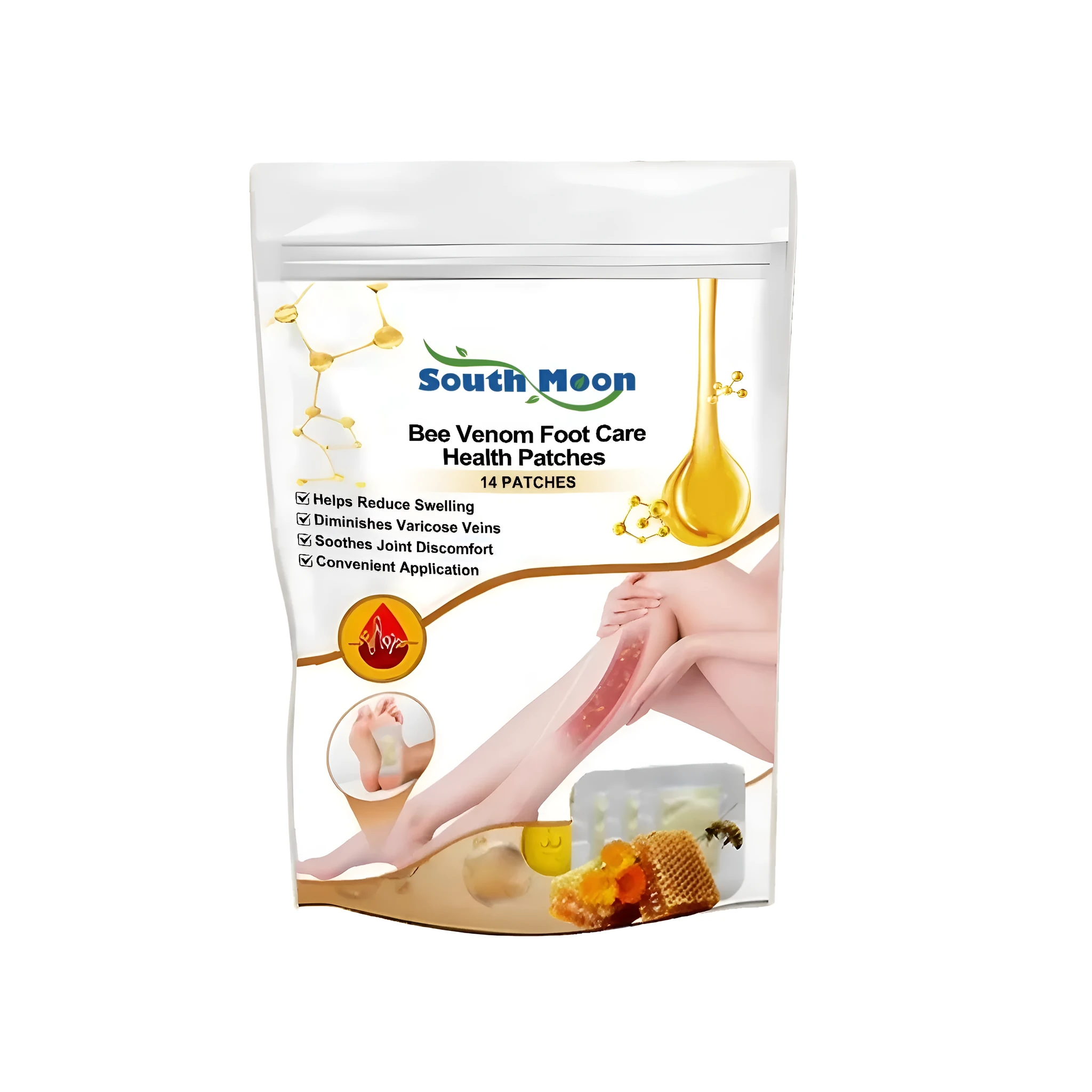 Health care foot patch pack with 14 herbal patches containing Artemisia argyi, bee venom and chamomile
