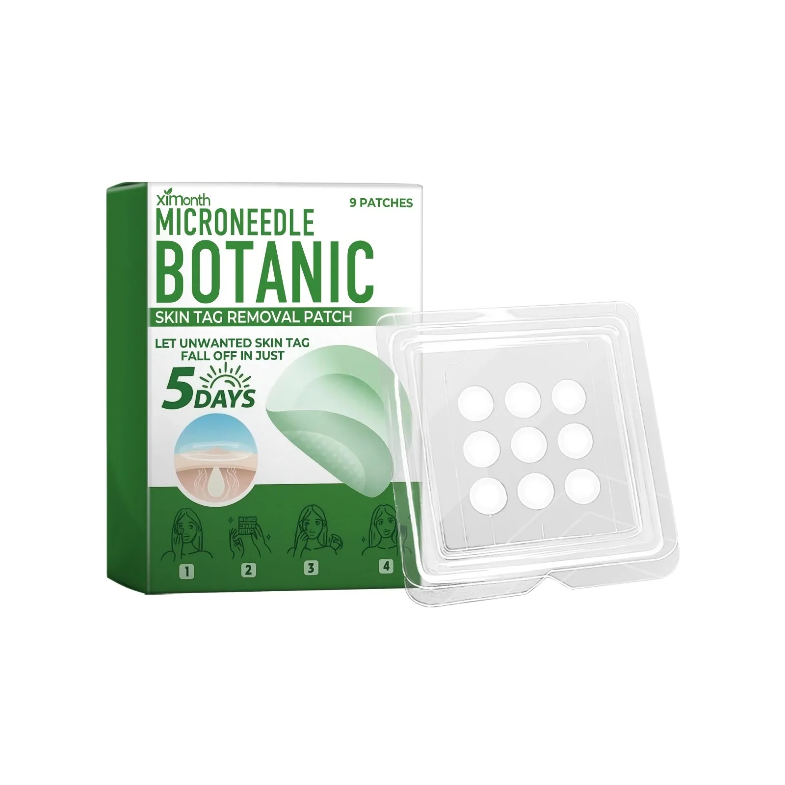 Pack of 9 skin tag removal patches with aloe, mint, and salicylic acid for home use