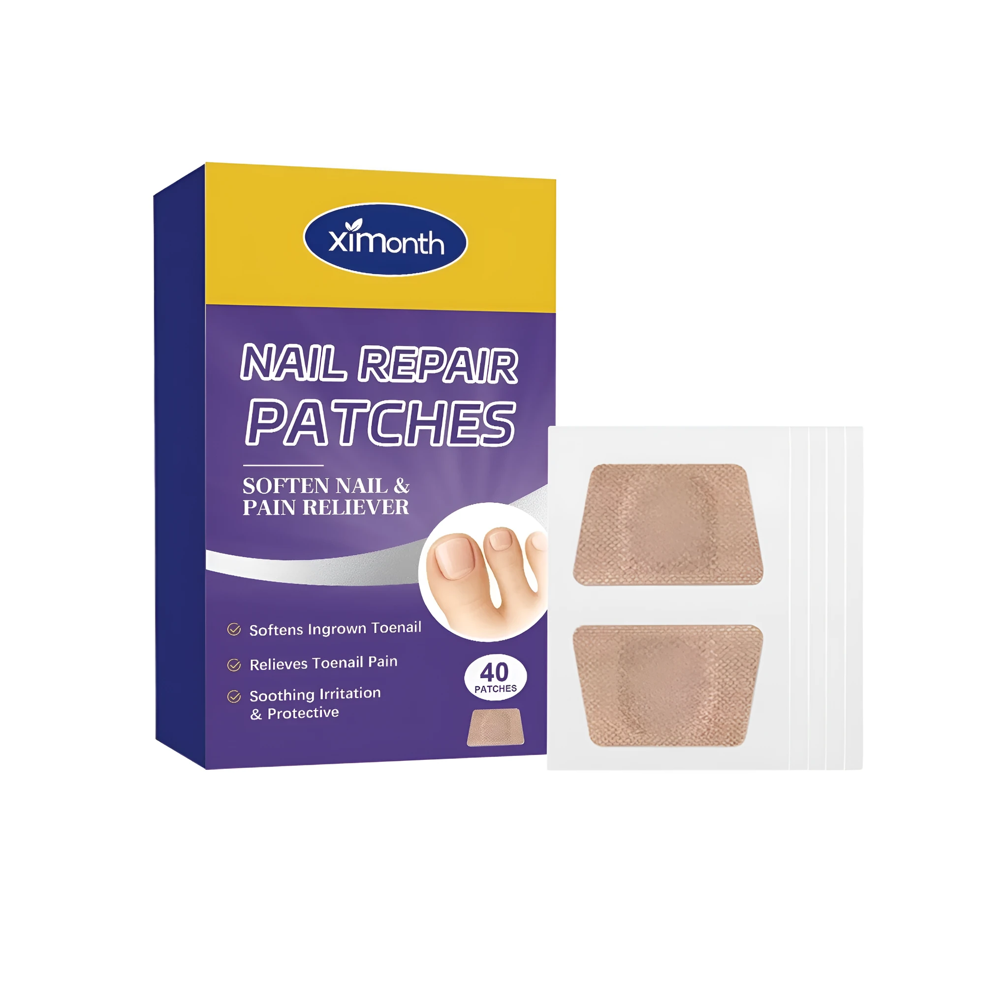 Pack of 40 nail repair patches with botanical active ingredients for nail care