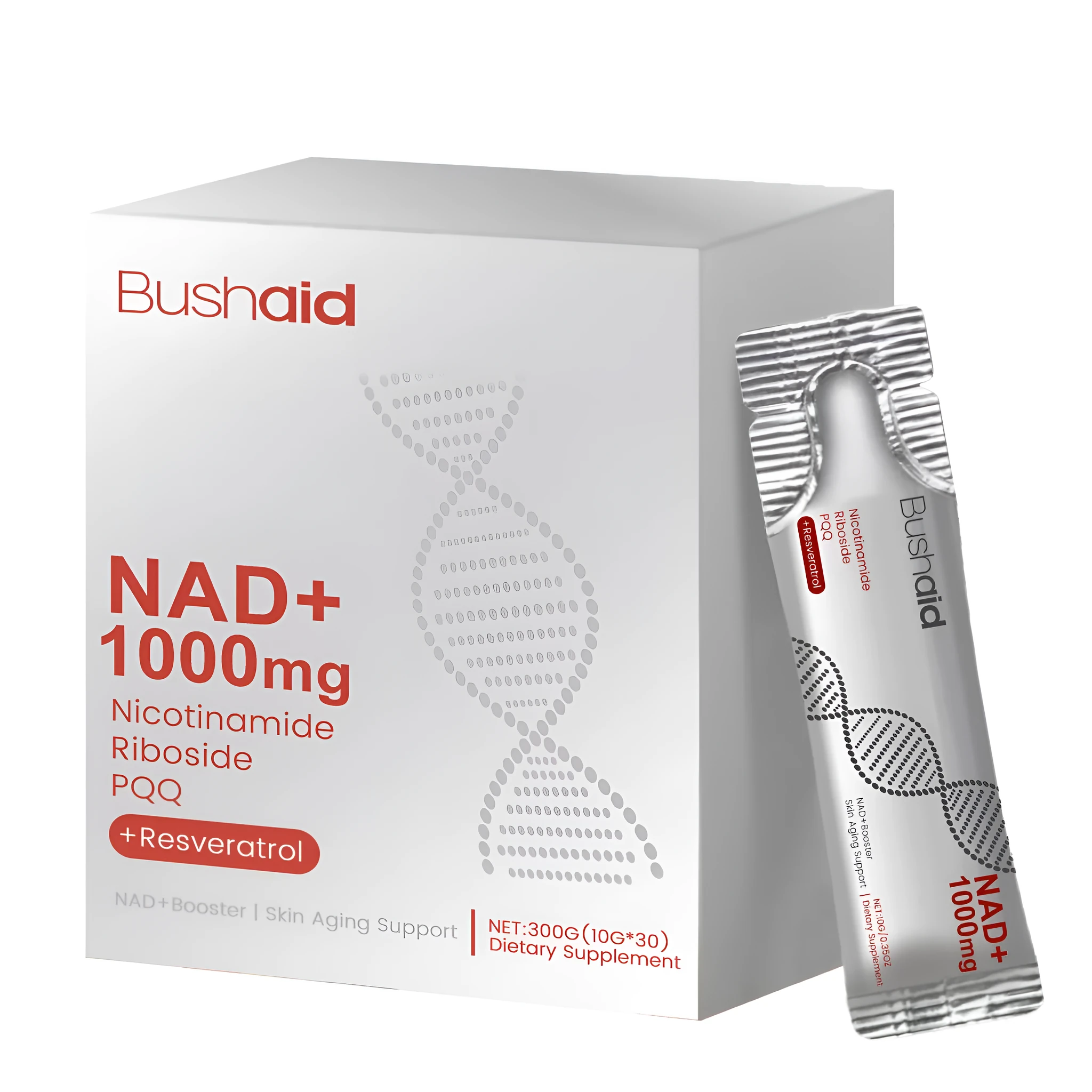 Two bottles of anti-aging drink supplement with nicotinamide riboside and resveratrol, 300g total pack.