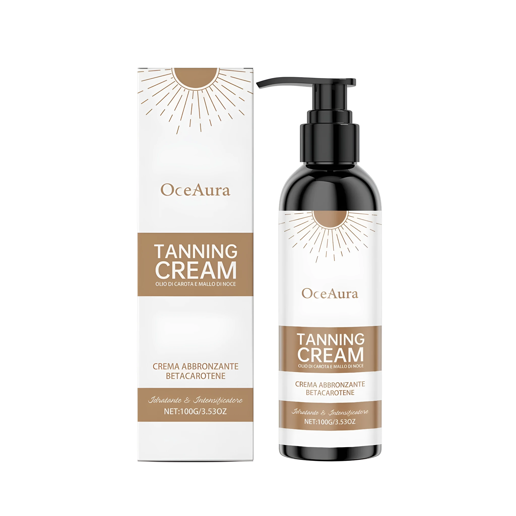 100g jar of black moisturising cream with glycerin and carrot oil for tanning.