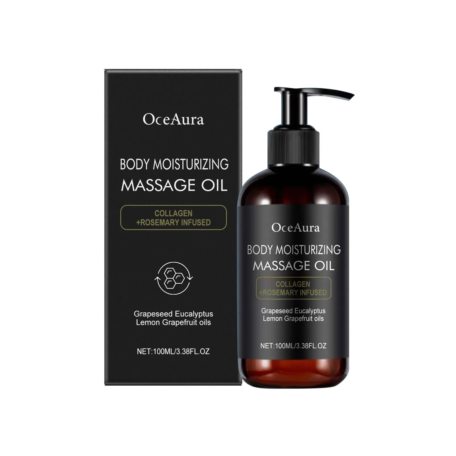 Moisturizing massage oil 100ml bottle with collagen, vitamin E, and natural extracts
