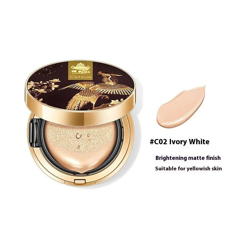 Air cushion BB compact with mirror showing C01 Natural Colour and C02 Ivory White shades for even skin tone