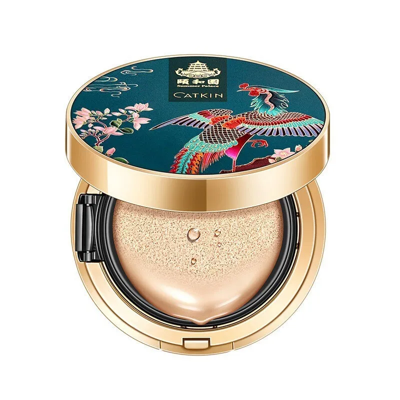 Air cushion BB compact with mirror showing C01 Natural Colour and C02 Ivory White shades for even skin tone