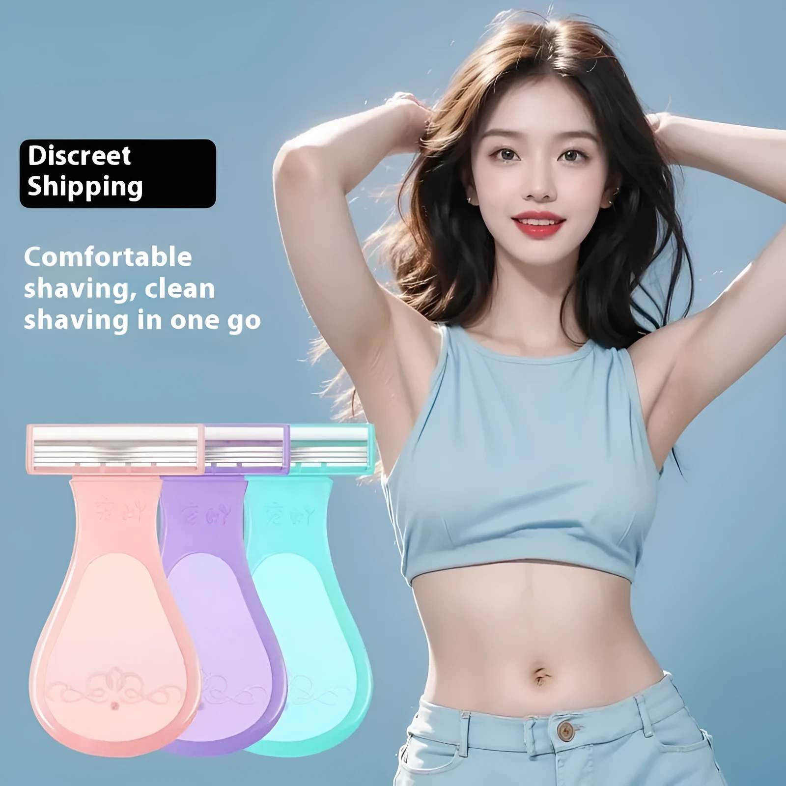 Women's manual lady shaver in pink nude style for armpit leg and private parts hair removal