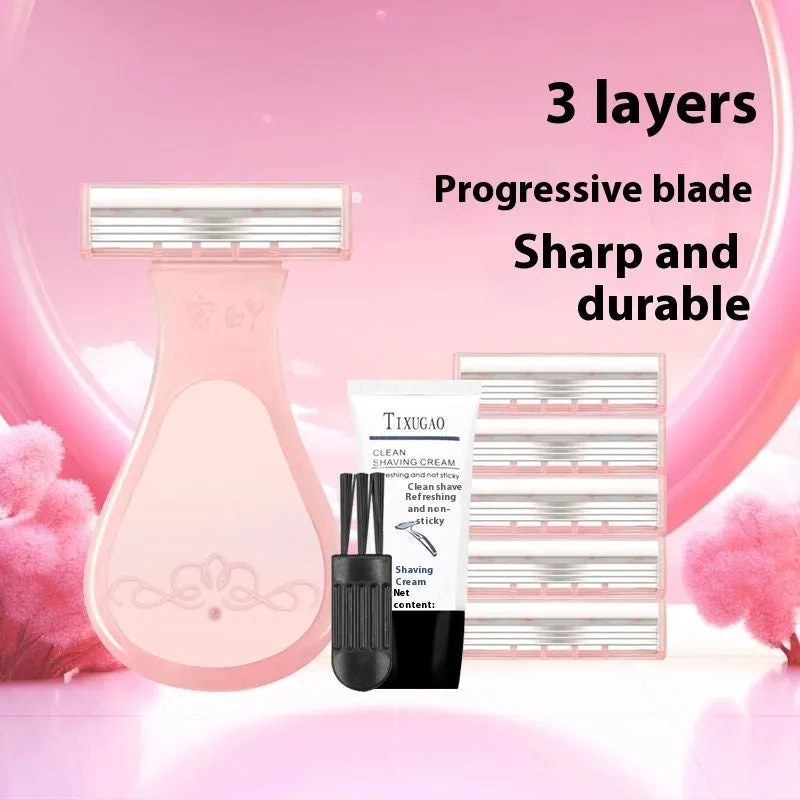 Women's manual lady shaver in pink nude style for armpit leg and private parts hair removal