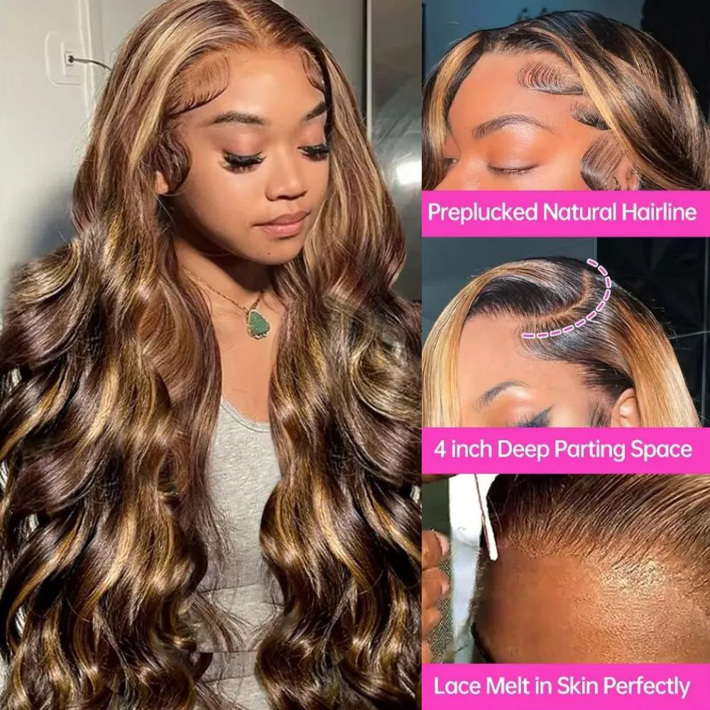 Women's piano colour highlight big wave lace wig long curly hair brown high temperature fibre