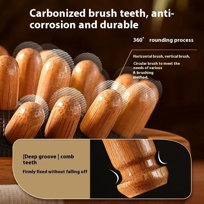 Solid ebony wood health care massage comb with 28 nail disc in gold sandalwood colour
