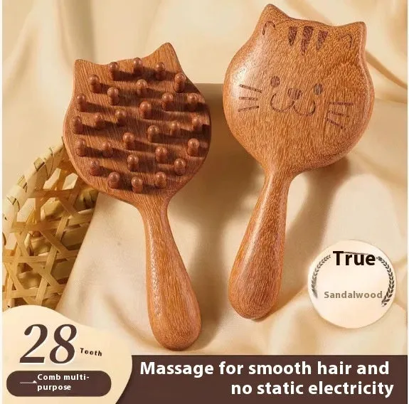 Solid ebony wood health care massage comb with 28 nail disc in gold sandalwood colour