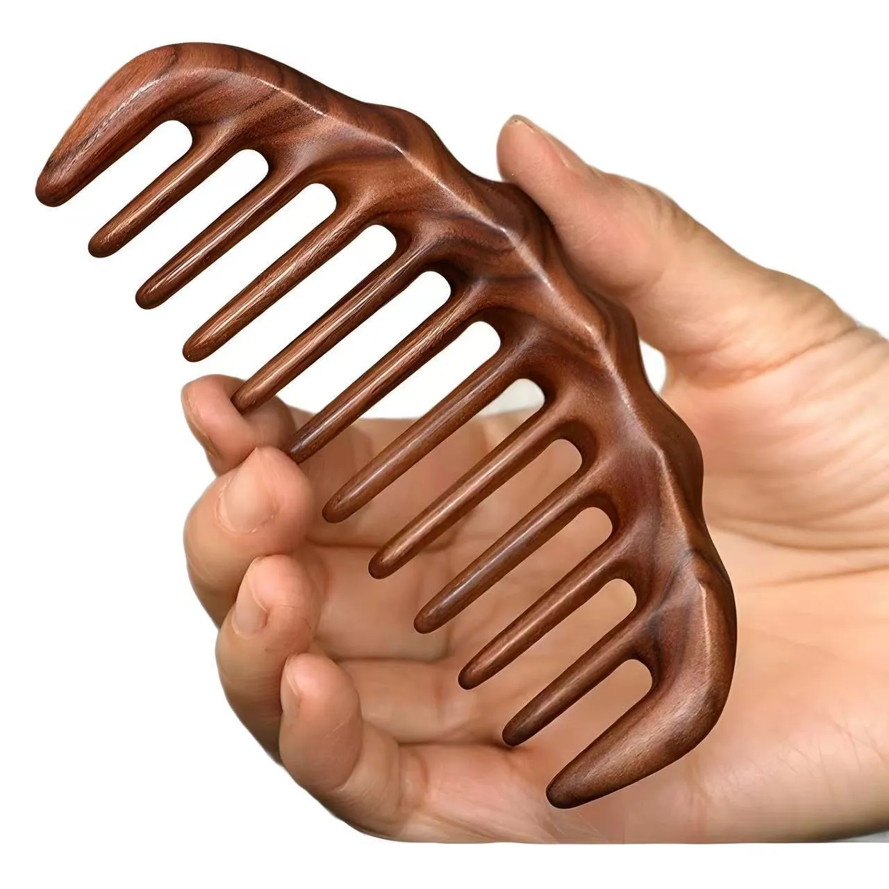 Solid ebony wood health care massage comb with 28 nail disc in gold sandalwood colour