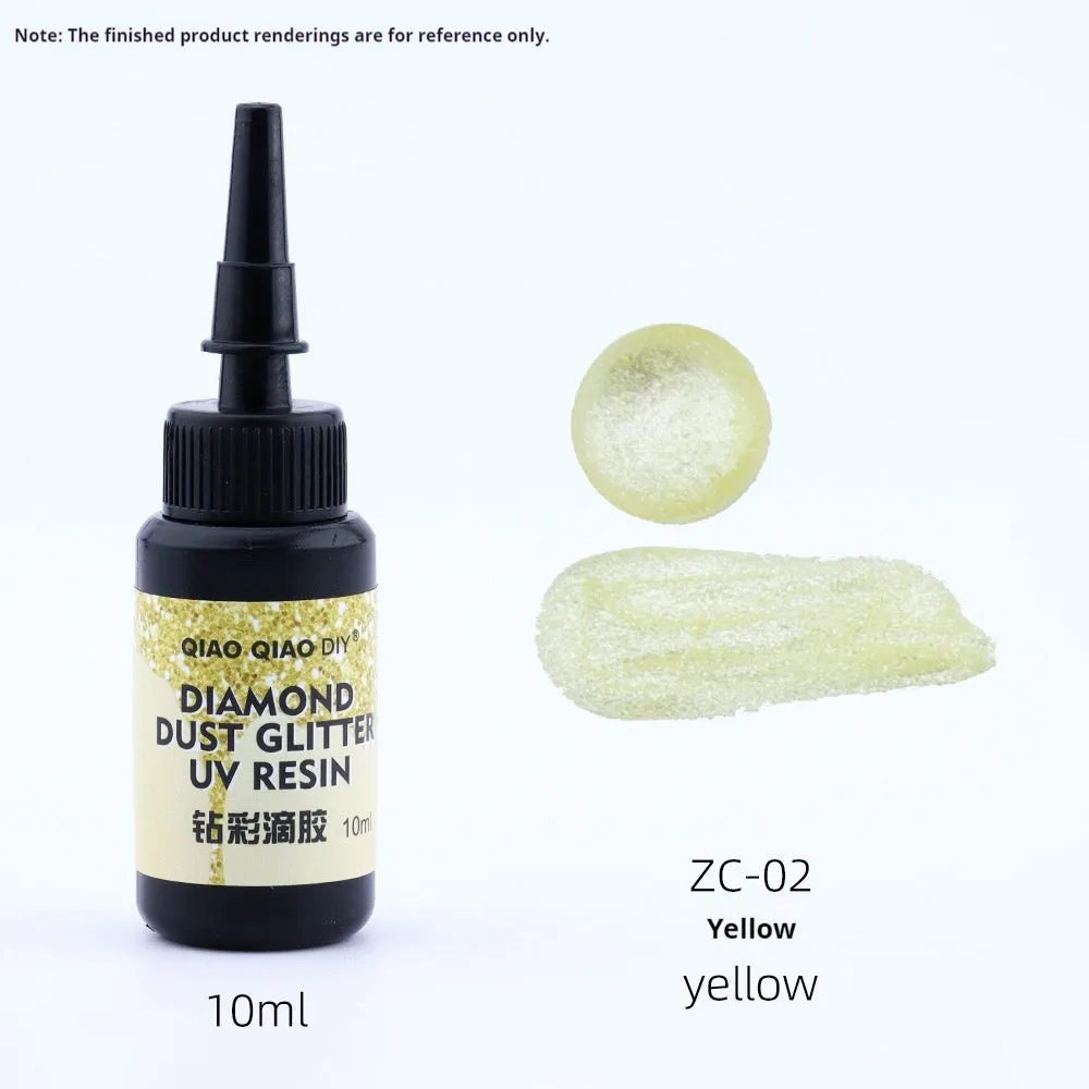 UV epoxy diamond 24 colour set with gold, silver, blue, pink, and green sequins on a white surface