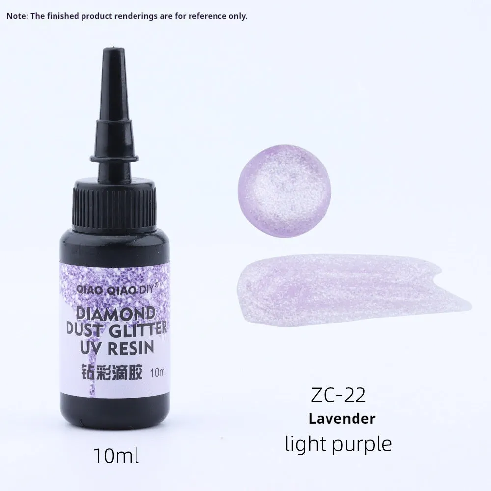 UV epoxy diamond 24 colour set with gold, silver, blue, pink, and green sequins on a white surface