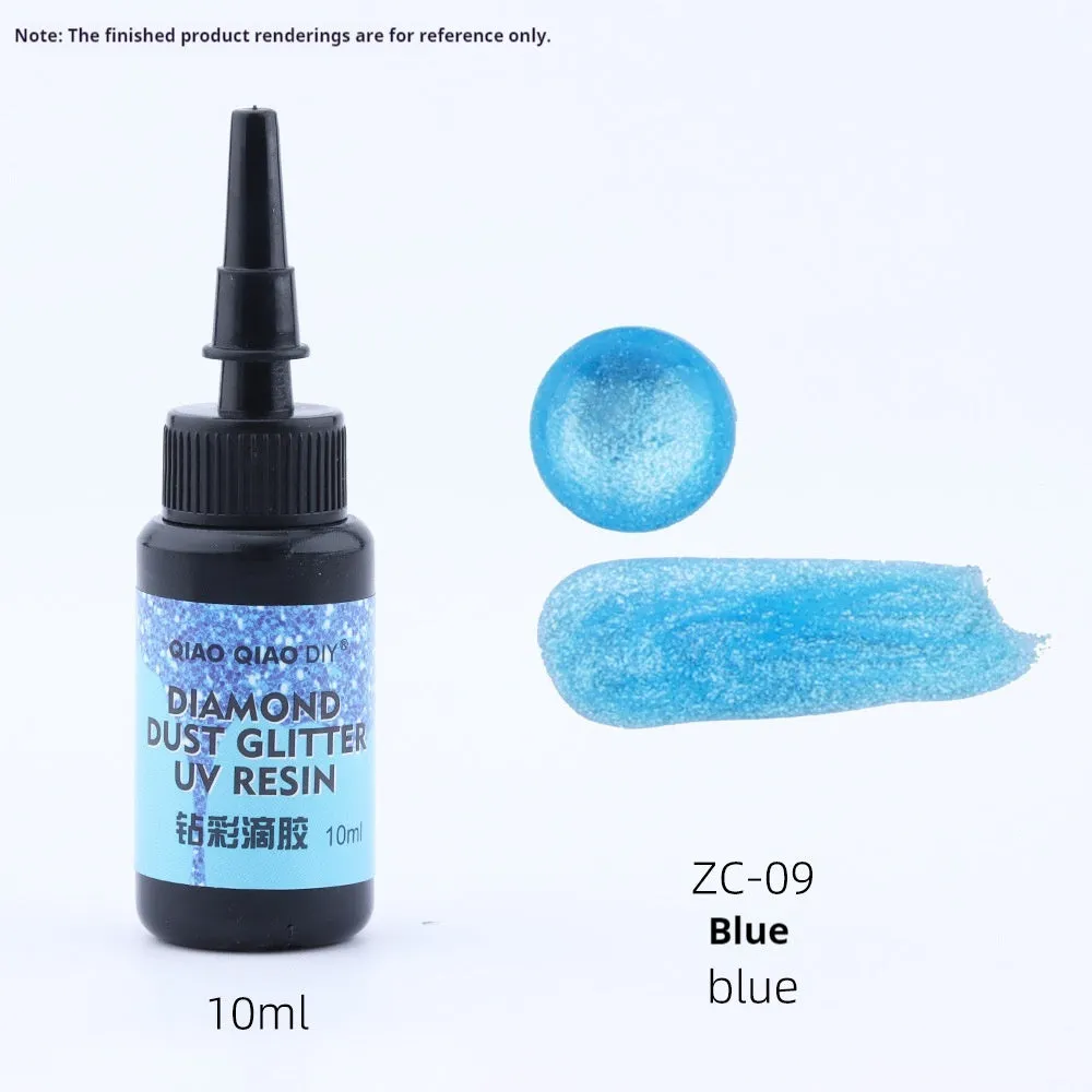 UV epoxy diamond 24 colour set with gold, silver, blue, pink, and green sequins on a white surface