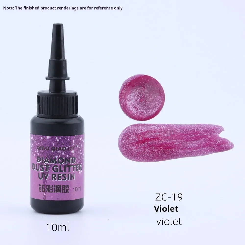 UV epoxy diamond 24 colour set with gold, silver, blue, pink, and green sequins on a white surface