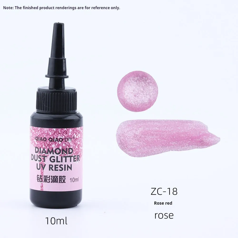 UV epoxy diamond 24 colour set with gold, silver, blue, pink, and green sequins on a white surface