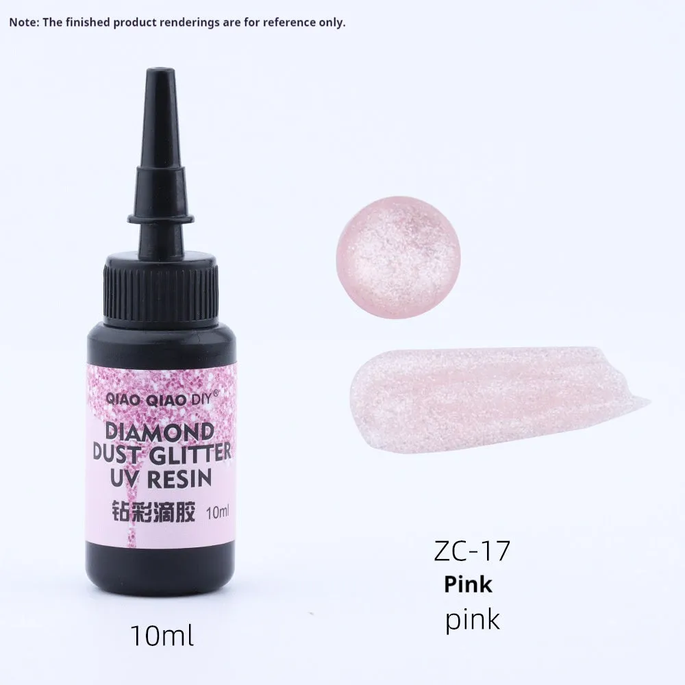 UV epoxy diamond 24 colour set with gold, silver, blue, pink, and green sequins on a white surface