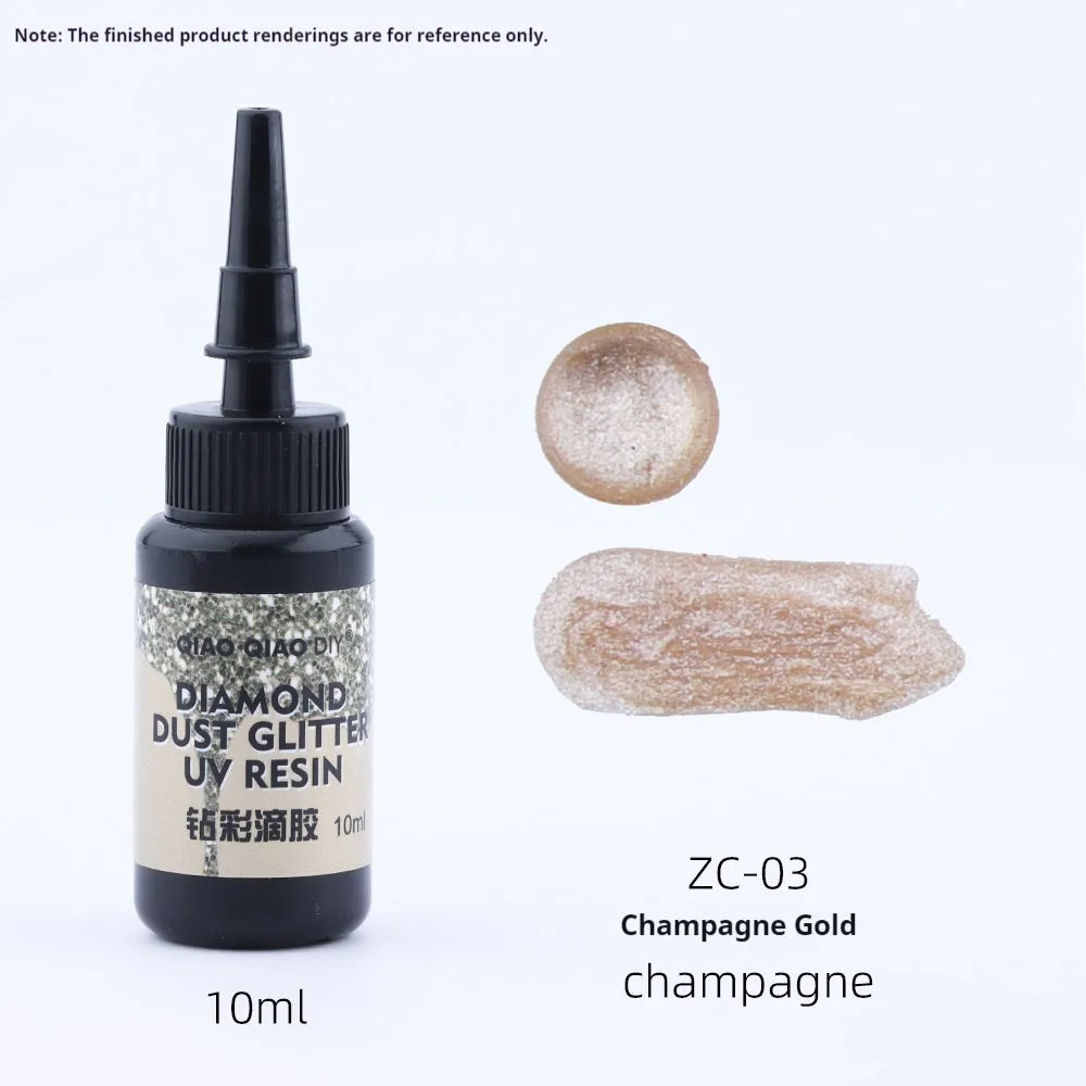 UV epoxy diamond 24 colour set with gold, silver, blue, pink, and green sequins on a white surface